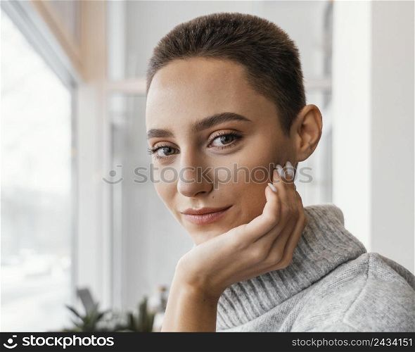 close up smiley woman posing