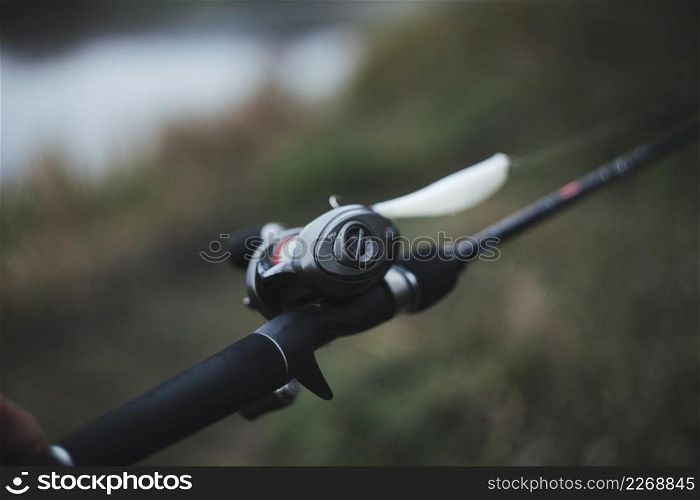 close up spinning reel fishing