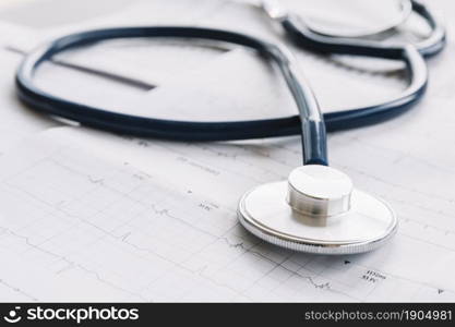 close up stethoscope cardiogram chart. Beautiful photo. close up stethoscope cardiogram chart