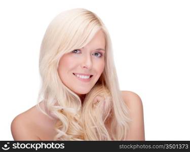 close-up studio portrait of young blond smiling - space for copy