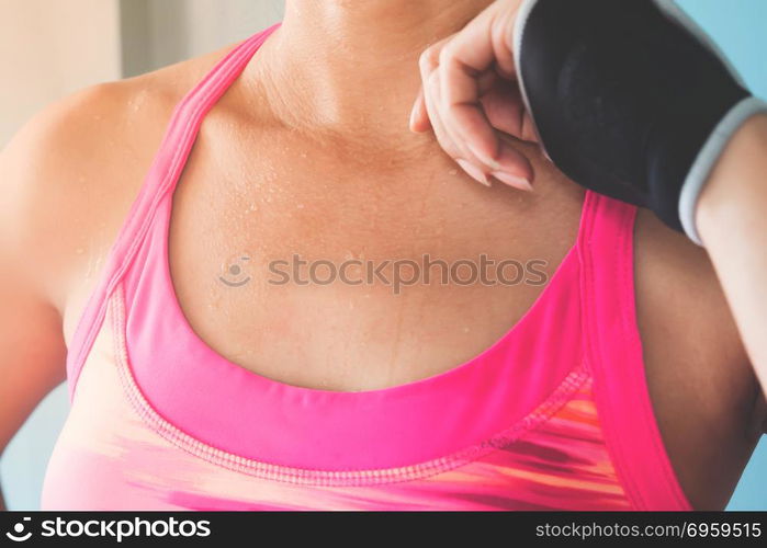 Close up sweat on sporty woman&rsquo;s body, Beauty and Healthy lifest. Close up sweat on sporty woman&rsquo;s body, Beauty and Healthy lifestyle