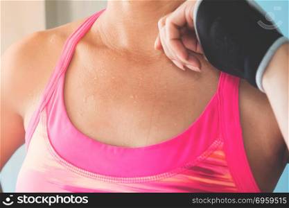 Close up sweat on sporty woman&rsquo;s body, Beauty and Healthy lifest. Close up sweat on sporty woman&rsquo;s body, Beauty and Healthy lifestyle