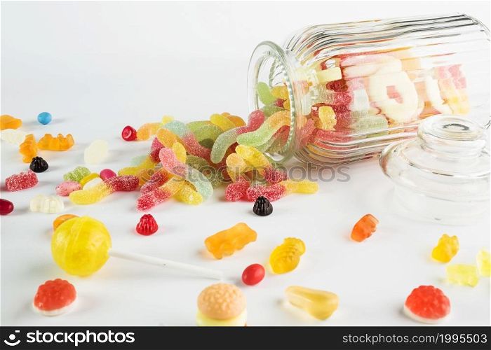 close up sweets near jar