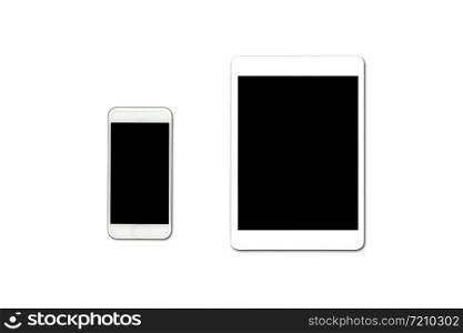close-up tablet and smart phone isolated on white background.
