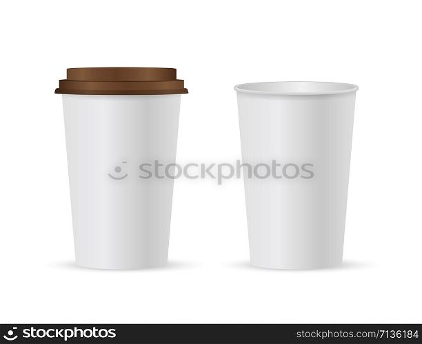 Close up take-out coffee with brown cap and cup holder. Isolated on white background. Vector Illustration.. Close up take-out coffee with brown cap and cup holder. Isolated on white background. Vector Illustration
