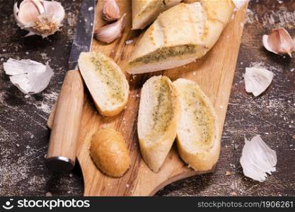 close up tasty garlic bread table. High resolution photo. close up tasty garlic bread table. High quality photo