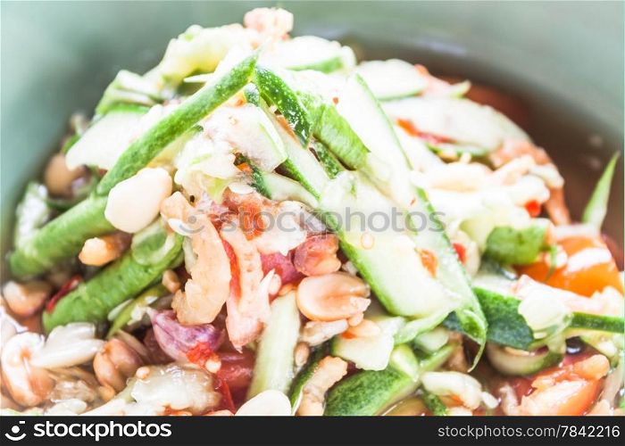 Close up thai style cucumber spicy salad, stock photo