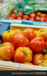 close up tomatoes on a market
