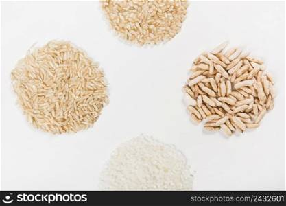 close up uncooked rice isolated white background