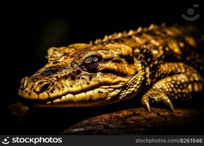 Close up view crocodile. Wild animal isolated on a black background. Neural network AI generated art. Close up view crocodile. Wild animal isolated on a black background. Neural network AI generated