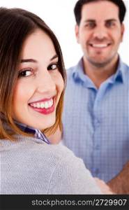close up view of a couple in cheerful mood
