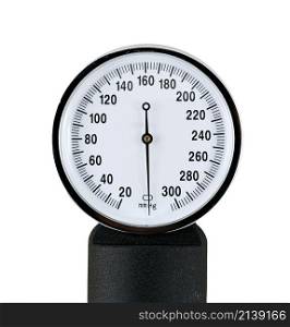 close up view of a sphygmomanometer isolated on white background. close up view of a sphygmomanometer