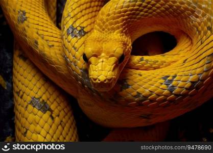 Close-up view of a yellow snake. Generative AI