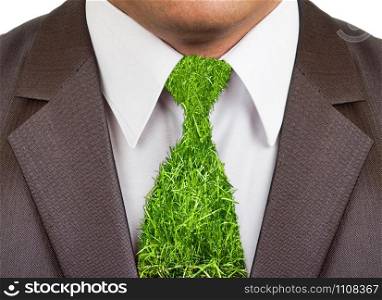 Close-up view of businessman formal wear suit with grass tie
