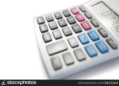 Close-up view of calculator on white background