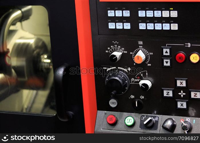 Close up view of cnc lathe machine.