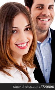 Close up view of happy couple looking at camera