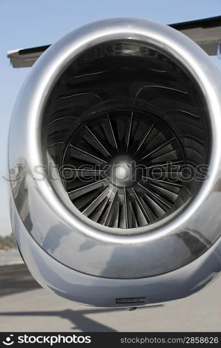 Close-up view of jet engine.