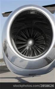 Close-up view of jet engine.
