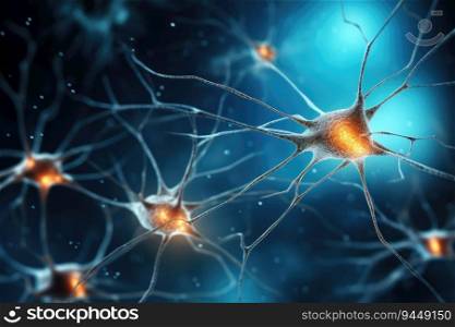 Close up view of neuron cells transmitting a signal. Generative AI
