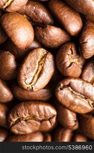 Close up view of roasted coffee beans