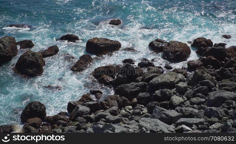 Close up view of rocks along coast