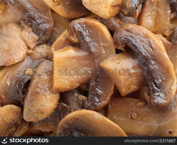 Close-up view of sauteed mushrooms