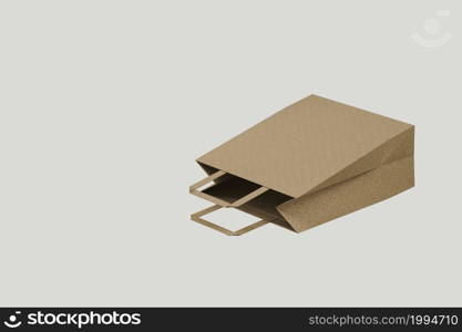 Close up view of Shopping bag from craft paper with handles on white background , 3d Rendering isolated illustration. suitable for your element design.