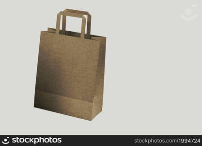 Close up view of Shopping bag from craft paper with handles on white background , 3d Rendering isolated illustration. suitable for your element design.