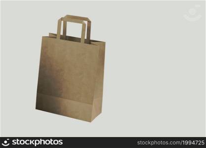 Close up view of Shopping bag from craft paper with handles on white background , 3d Rendering isolated illustration. suitable for your element design.