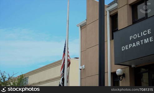 Close up view of the front of a police department