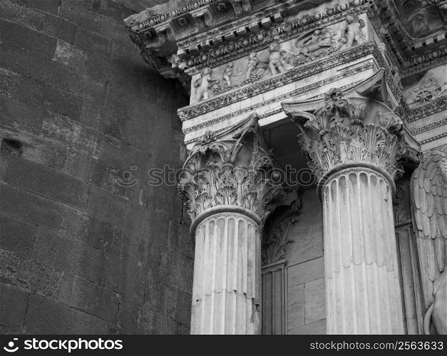 Close-up view of two columns in Naples, Italy