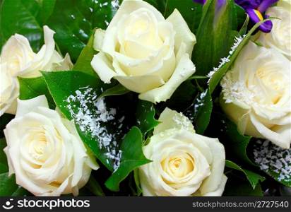 close-up view on bouquet of white roses