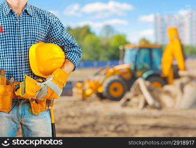 close up view on worker with tools