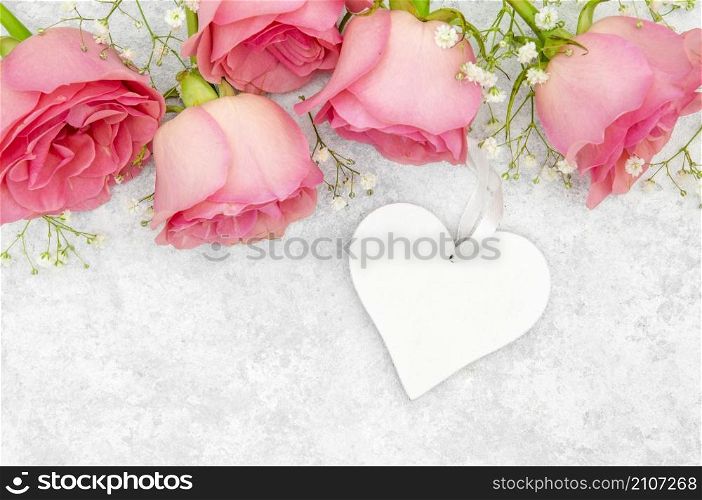 close up view pink roses heart