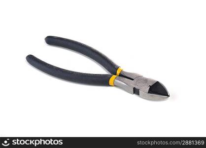 Close-up view to cutter pliers on white background