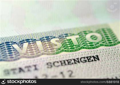 Close-up visa passport Schengen