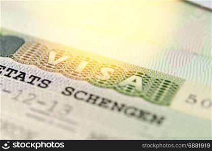 Close-up visa passport Schengen