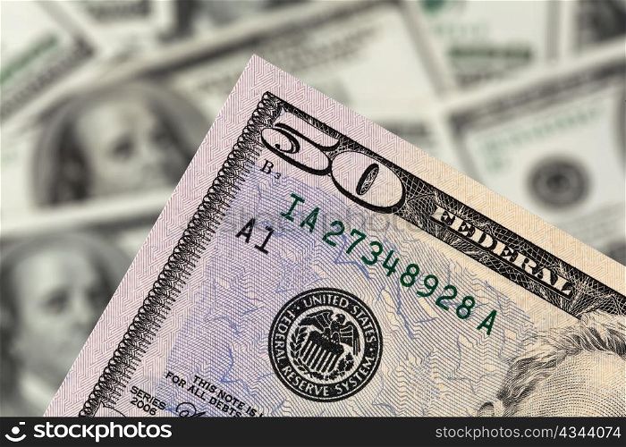 Close-Up von verschiedenen Dollar Geldscheinen. Die amerikanische Wahrung