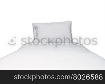 Close up white bedding and pillow on white background, stock photo