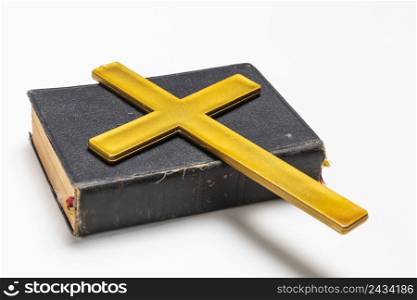 close up with holy book cross
