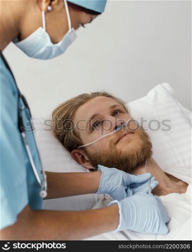 close up woman checking patient