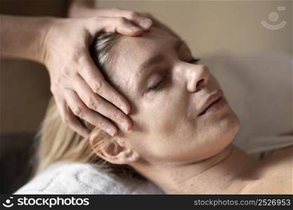 close up woman experiencing therapy