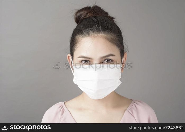 close up woman face is wearing surgical mask