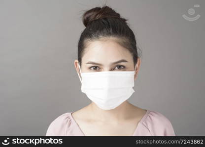 close up woman face is wearing surgical mask