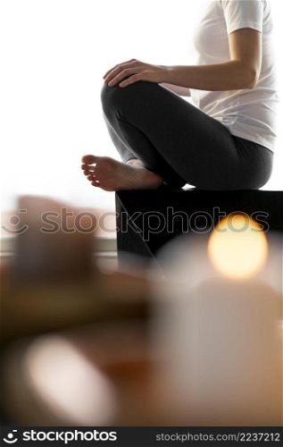 close up woman meditating
