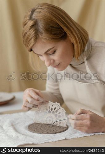 close up woman using pattern