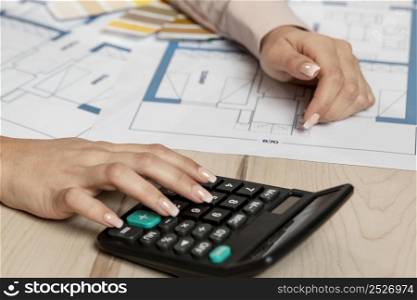 close up woman with calculator