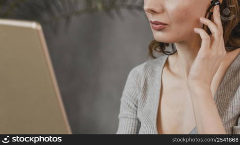 close up woman with earphones