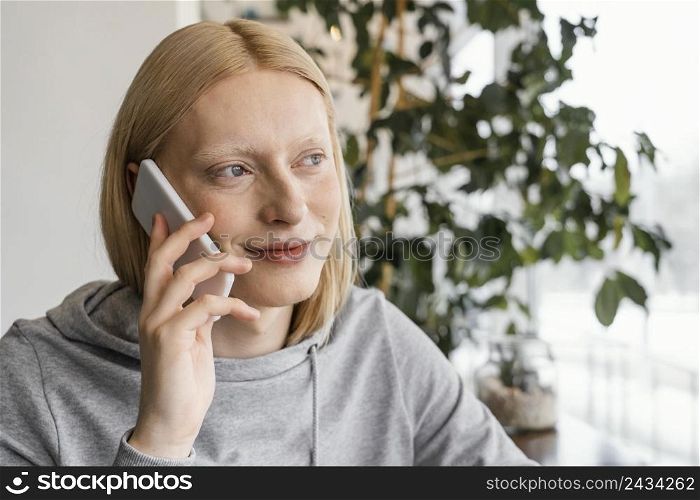close up woman with smartphone